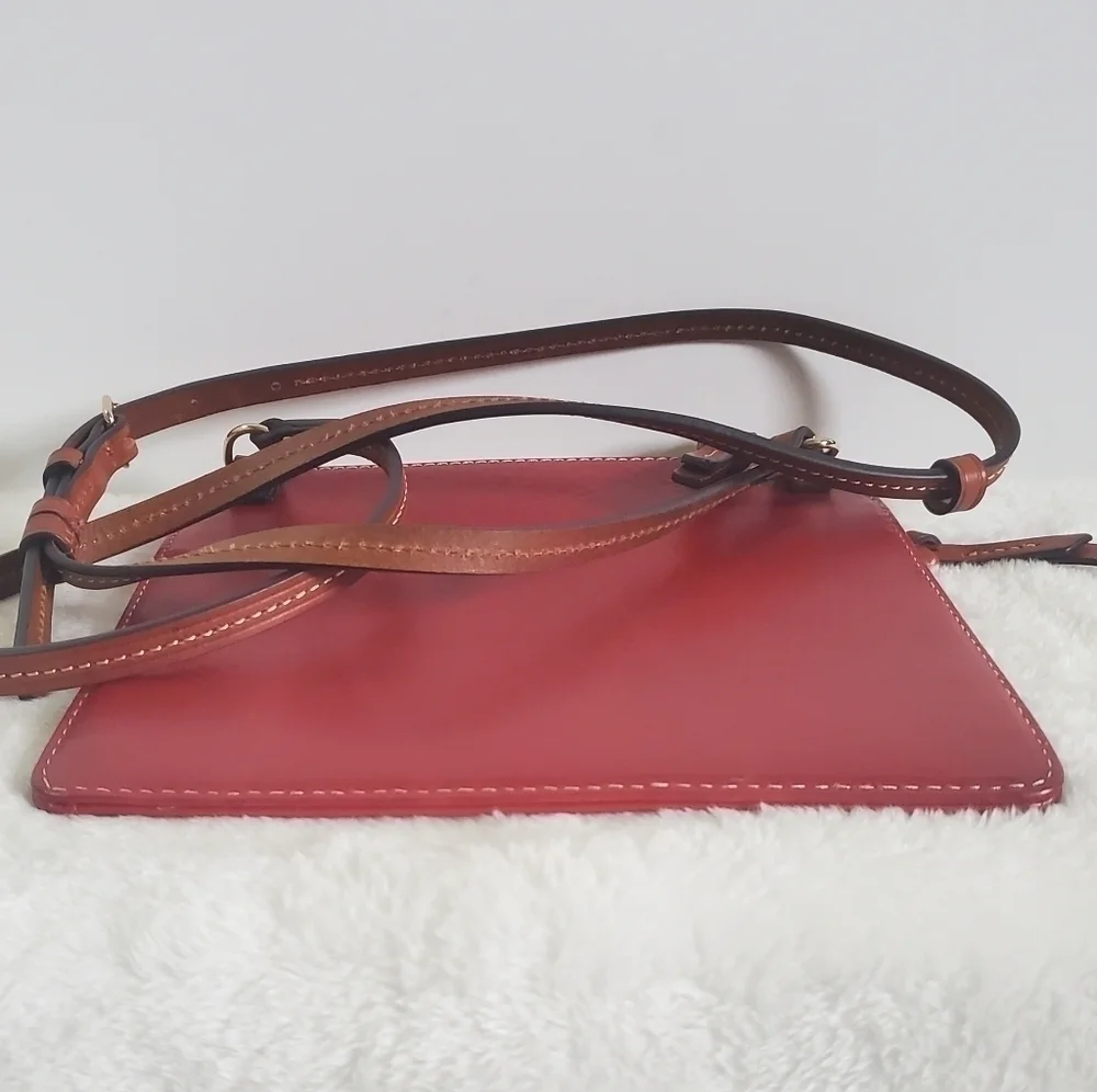 Dooney & Bourke Deep Red Leather Slim Square Messenger Crossbody Bag Purse
